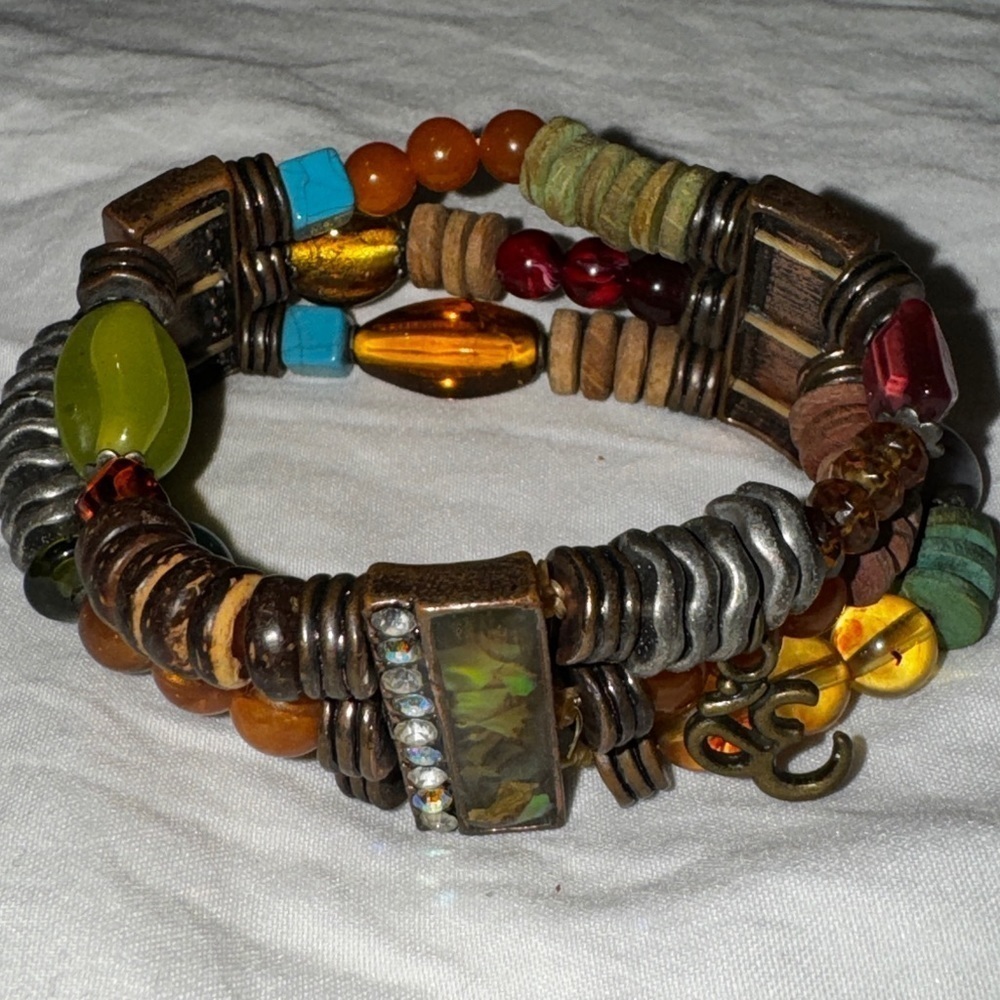 3 String Beaded Rhinestone Stretch 3D Bracelet